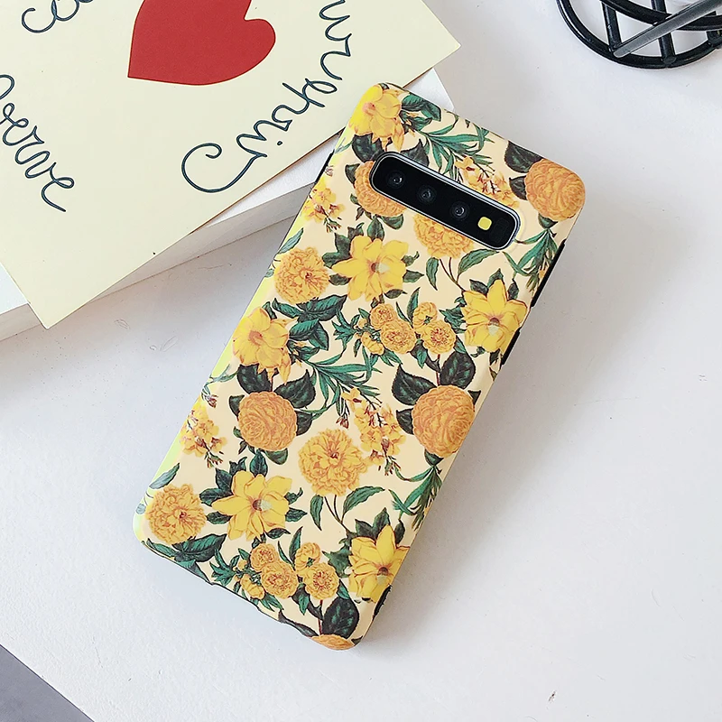 YHBBCASES для Samsung Galaxy S10 мягкий чехол в стиле ретро с желтыми цветами Note 10 8 9 S8 S9 Plus
