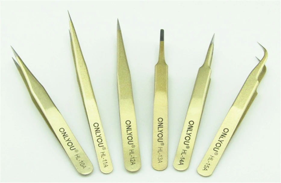 

2017 HOT! 1pcs gold Stainless Steel Industrial Anti-static Tweezers watchmaker Repair Tools Excellent Quality HL-10A ~ 15A