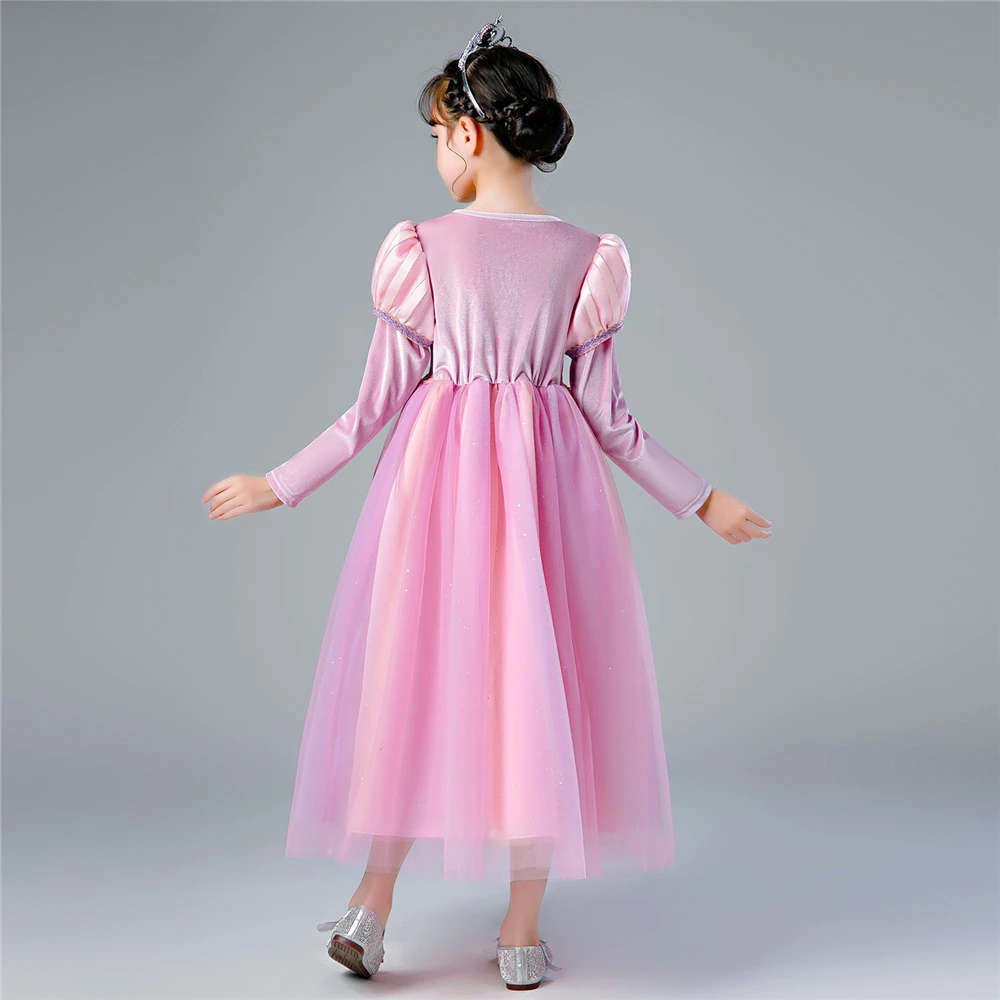 Новинка 2021 платье принцессы для девочек в стиле Рапунцель весенне-осенние