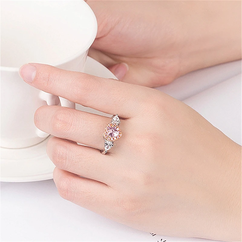 925 пробы Серебряное романтическое кольцо принцессы розовое Персиковое сердце