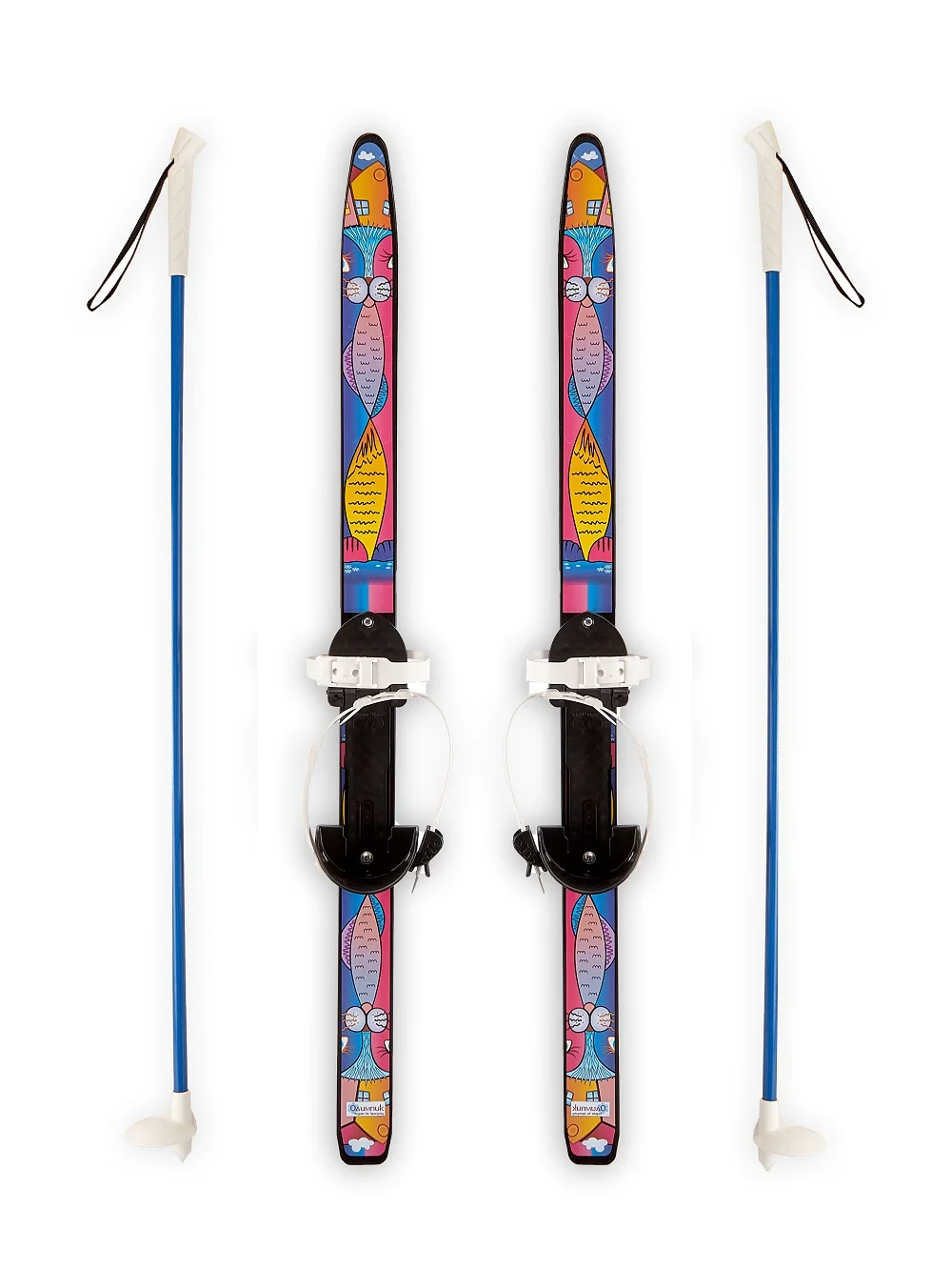  Лыжи детские «Быстрики-Коты». Длина лыж: 90 см. Палки: 90 см. Крепление универсальное, размер обуви: 28-36 