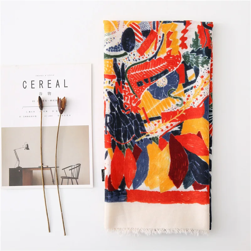 VISROVER 2020 Fashion Summer Small Geometric Printing Viscose Scarf With Fringer Red Wraps Black Shawls Beach Wholesales |