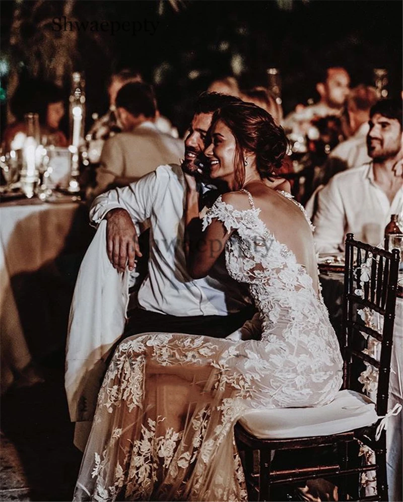 Полный кружевное свадебное платье в стиле кантри с Съемная юбка поезд