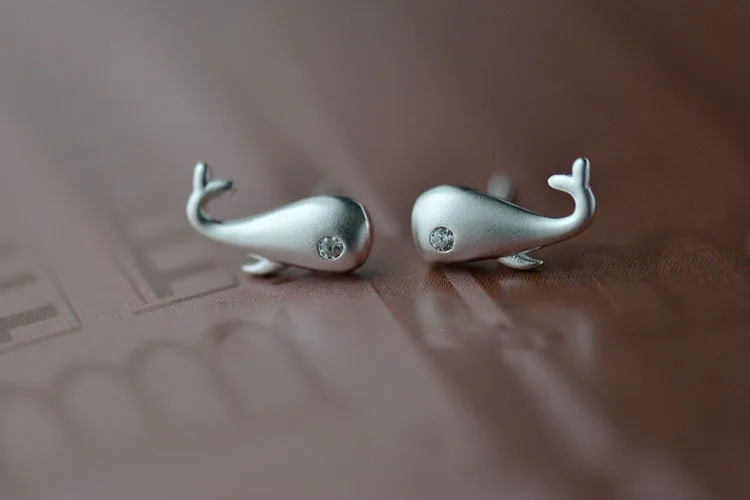 

100% 925 Sterling Silver whale Stud Earrings For Women Girls Kids Party Gift Pendientes Brincos Prevent allergy Jewelry