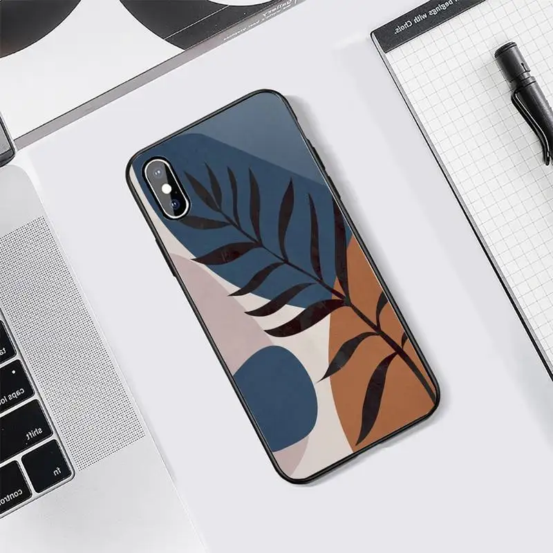 

Art Retro Abstract Geometry leaves Phone Case for iPhone Samsung Note S A 6 7 8 9 10 20 51 11 12 Pro XS MAX S Plus X XR Ultra