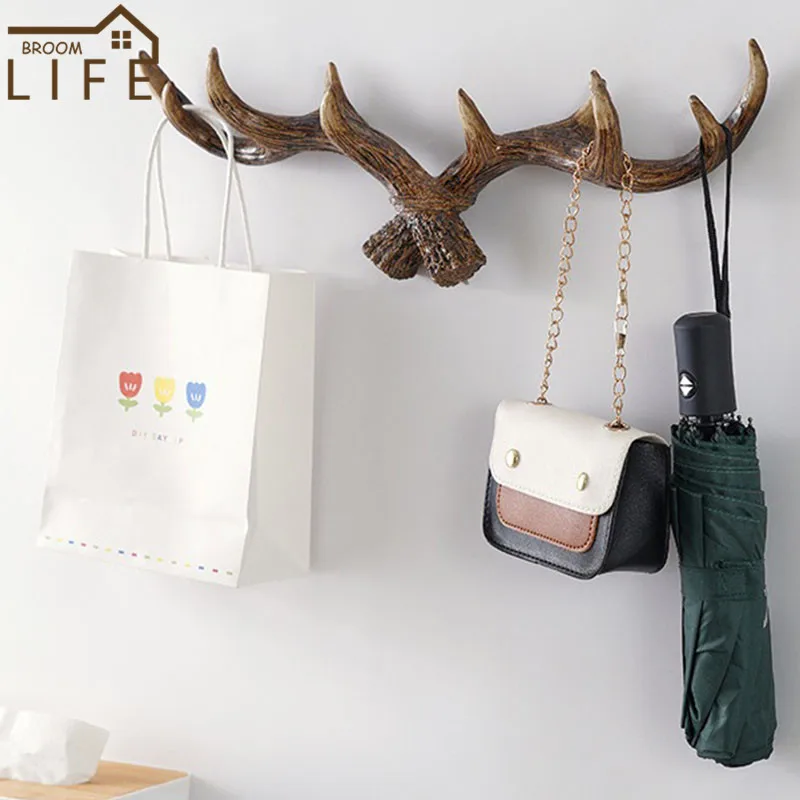 

Вешалка для одежды в стиле ретро, декоративный крючок с оленьими рожками, кухонный Настенный декор, крючки для пальто, для курток, для органи...