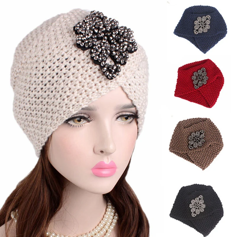 Винтажная мусульманская женская шапка тюрбан Повседневная теплая однотонная