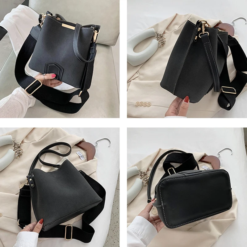 

Vintage Bucket Bags for Women Large Capacity Shoulder Bag Matte PU Leather Messenger Bag Female Big Casual Handbags Tote