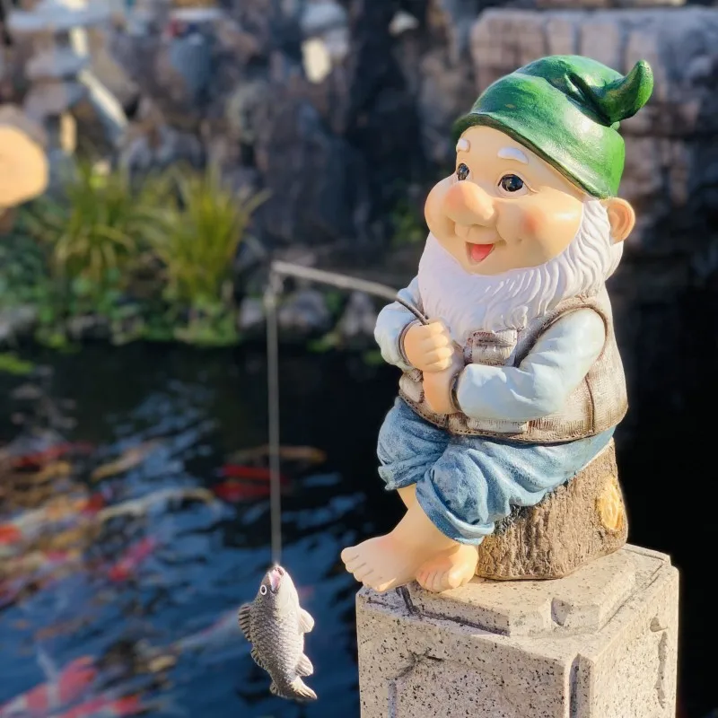 Nordic Resin Fishing Elf Sculpture Ornaments Outdoor Garden Animal Statue Decoration Simulation Pond Decor Micro Landscape Craft