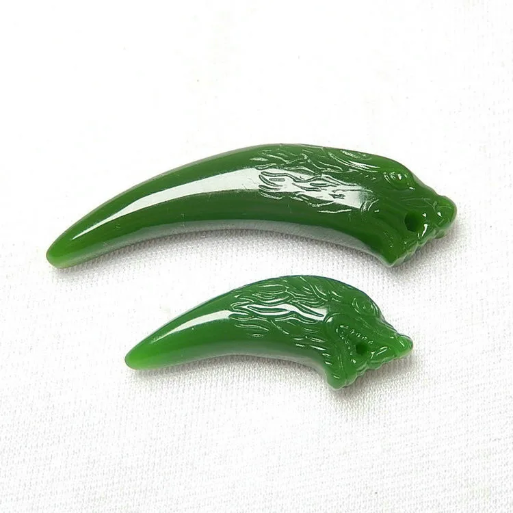 Китайский натуральный зеленый нефрит кулон ожерелье волчий зуб ручная резьба