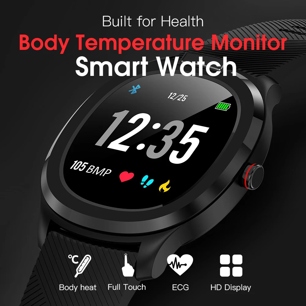 

Thermometer Smart Watch IP68 Waterproof Heart Rate ECG Monitor Full Touch Smartwatch T01 Weather Display Body Temperature Band