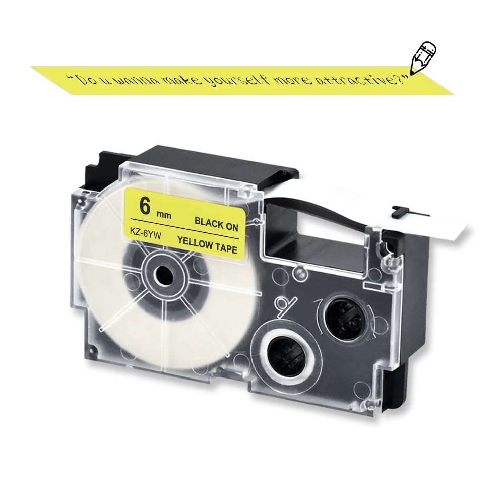 6mm Casio Black on Yellow compatible label tapes XR6YW XR 6YW XR-6YW for KL-60 typewriter KL-60SR KL120 EZ Label Maker | Компьютеры и