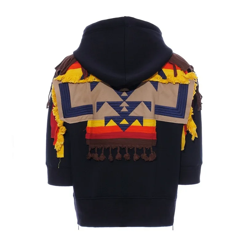 

Women Sweatshirt Geometric Embroidery Stitching Air Layer Double Side Zipper Hooded Sweater Sweater Fashion Women S Clothing