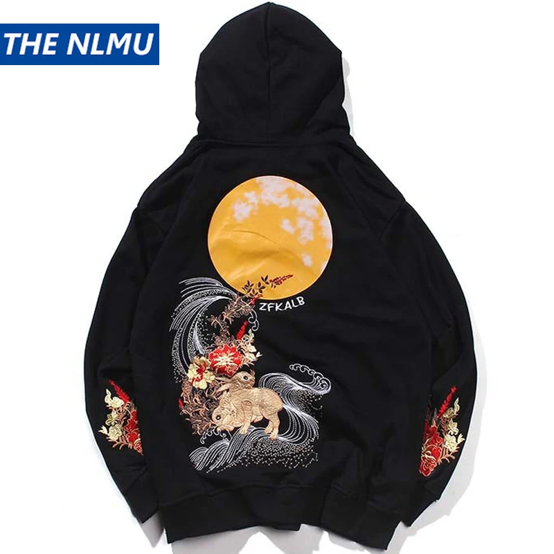 

Embroidery Animal Flowers Rabbits Hoodies Hooded Sweatshirts Harajuku Fashion Pullover Hoodies Hip Hop Casual Streetwear WO033