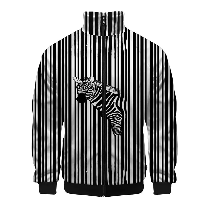 Мужской костюм с 3D-принтом лошади и зебры толстовка воротником-стойкой длинным