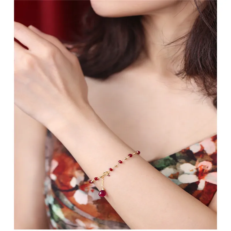 

DAIMI Ruby Bracelet Female Heaven Genuine Yellow 18K Gold Handmade Color Treasure Bracelet