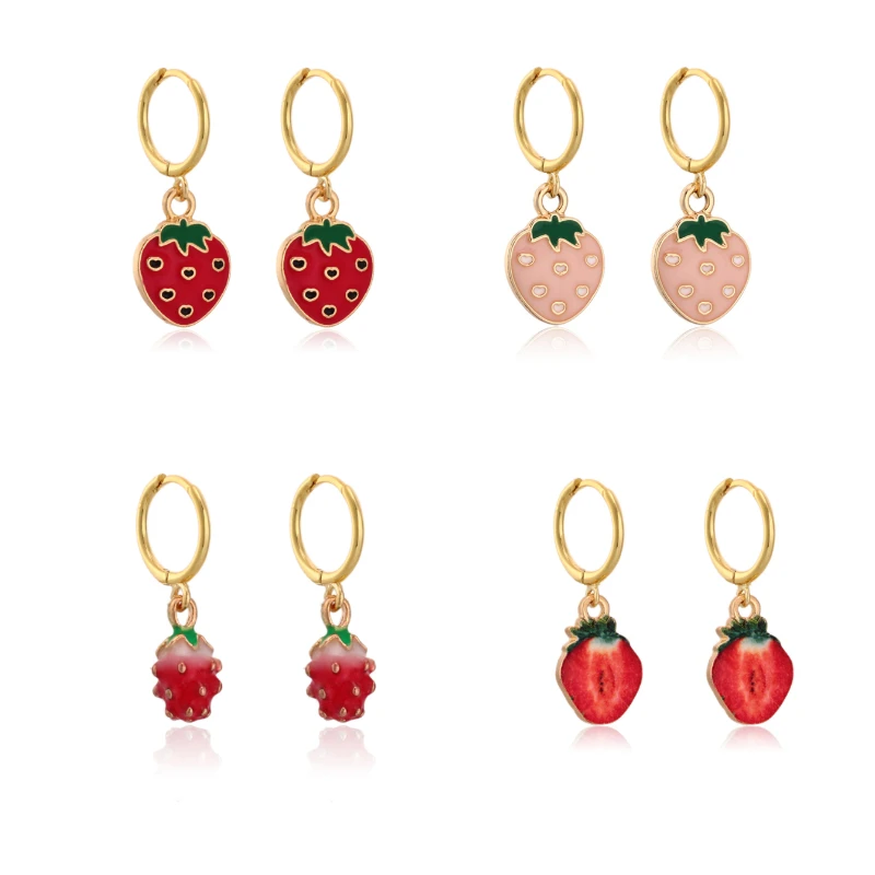 

LOOXI 2021 Trend Cute Dripping Oil Earring Gold Korean INS Fruits Hoop Earrings for Women Strawberry Lemon Summer Jewerly Gifts