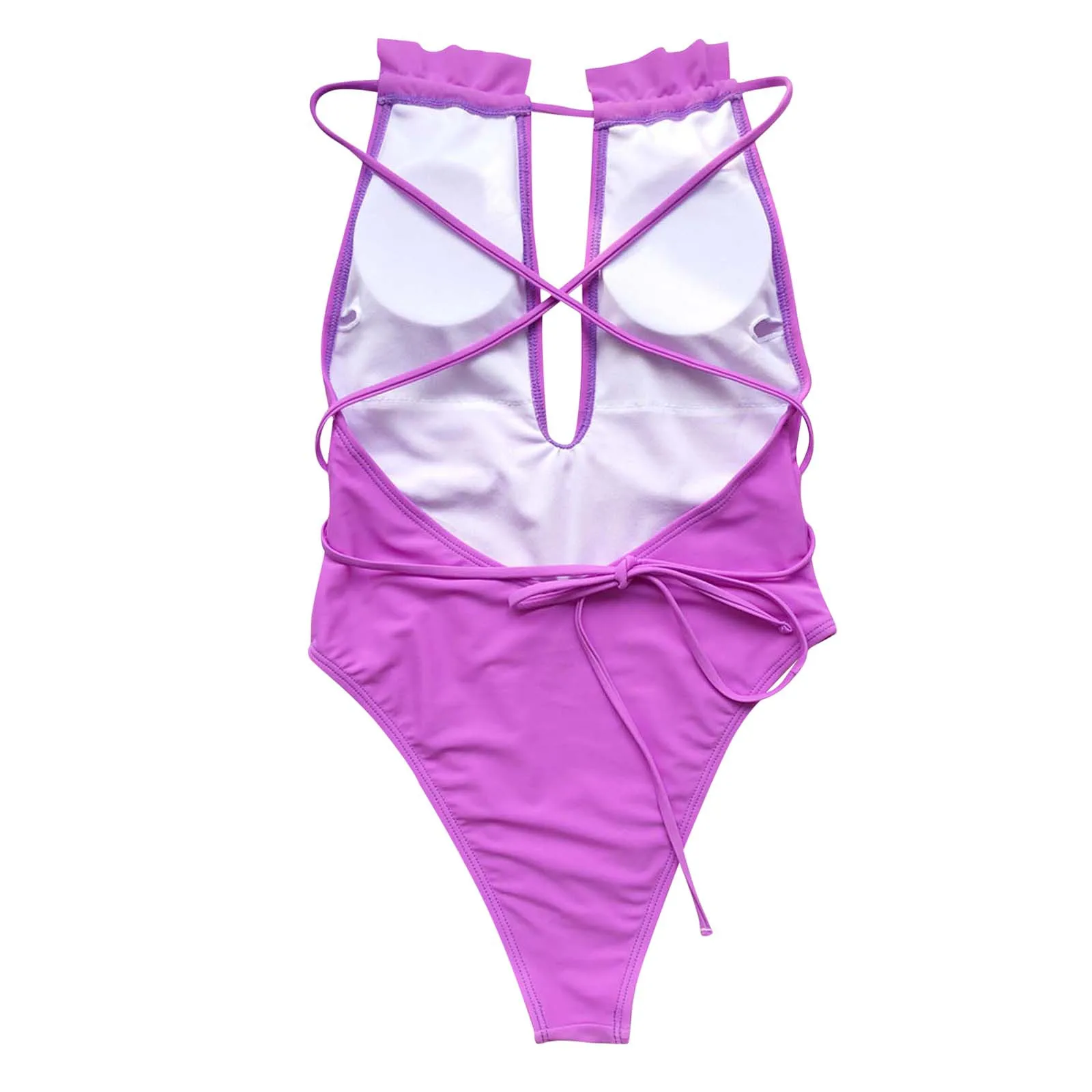 

Purple,Blue One-Piece Swimsuits Women Siamese Straps Bikini Set Push Up Padded Hollow Beachwear Swimwear