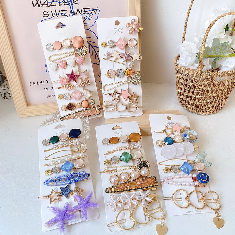 

8PCS/Set Pearl Butterfly Hair ClipsHairpin Crystal Hairpin Side Clip One Word Clip Fashion Pearl Wholesale Hair Clips for Women