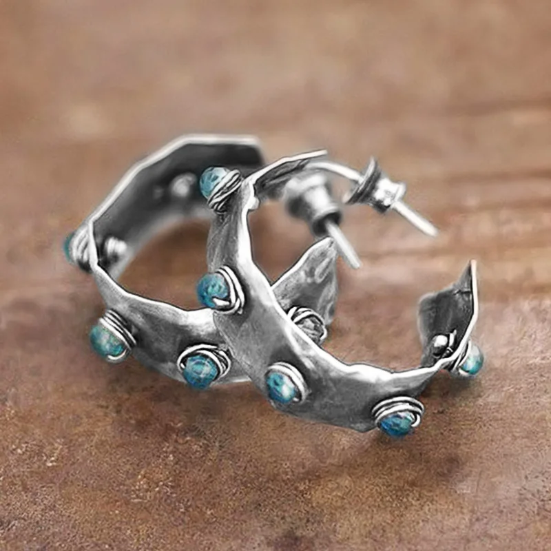 Huitan модные геометрические женские серьги-кольца в античном стиле серебряного