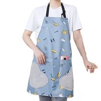women men waterproof oil erasable kitchen apron with pocket hand wiping quilt cute cartoon fruit bread printed chef bib