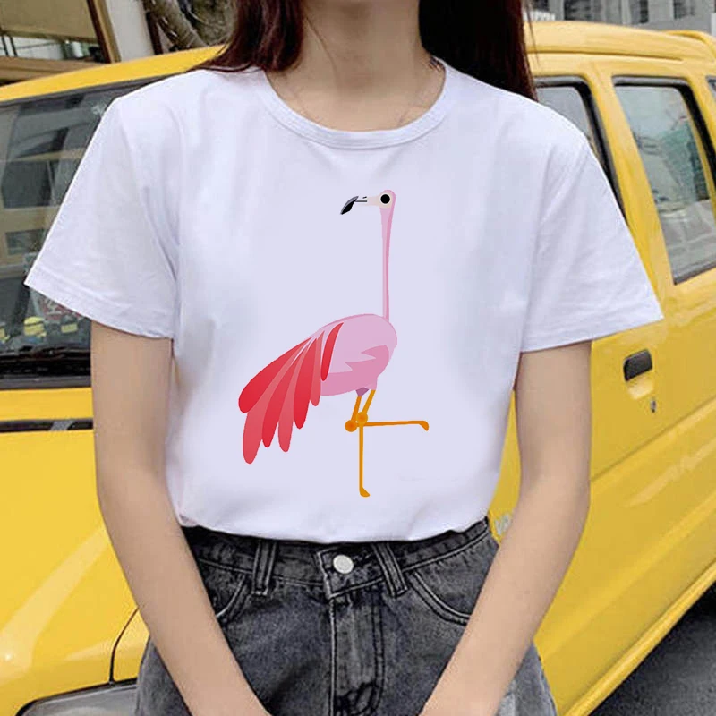 Cartoon Flamingo summer Printed Female Tshirt 90s Short Sleeve Graphic
Tees women Funny Harajuku T-shirt Tops Tees Female