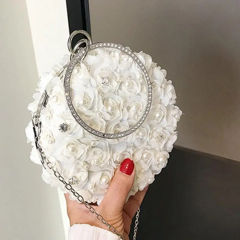 Свадебные клатчи сумки цветочные круглые на плечо женские элегантные вечерние