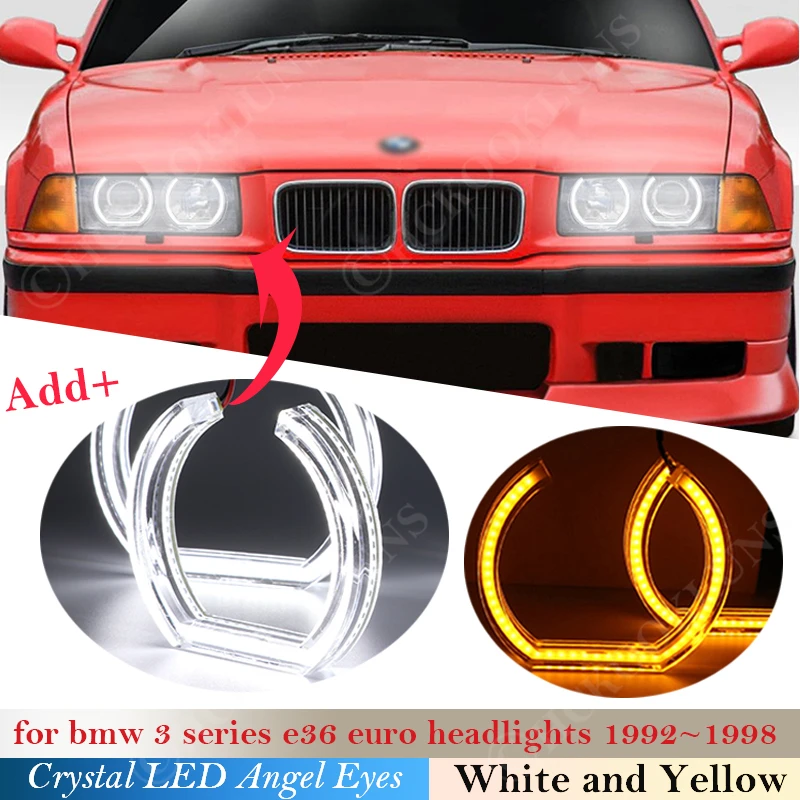 

Halo Rings Light kits For BMW 3 Series E36 1992 ~1998 DTM Style Crystal LED Angel Eyes Euro headlight Turning Signal 1996 1997