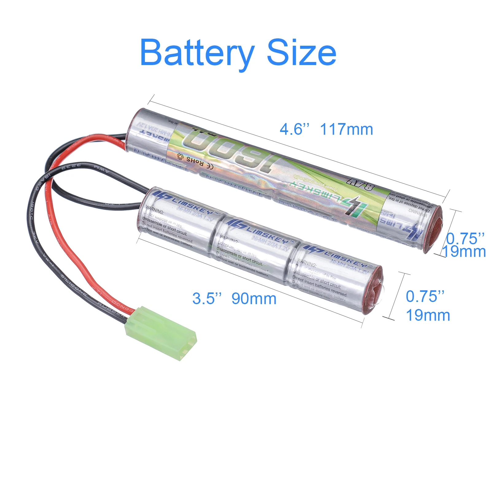 

2pcs Limskey 2/3A 8.4v 1600mAh Butterfly Nunchuck NIMH Battery Pack with Mini Tamiya Connector for Airsoft Guns M110, SR25, M249