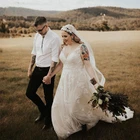 Размера плюс свадебное платье с аппликацией кружева крышка рукав V шеи слоеного тюля Vestido De Novia Свадебные платья с длинным шлейфом