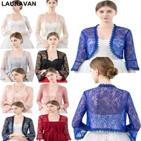 elegant 2022 new shares of women girls 34 long sleeve black blue wine red lace shoulders cropped bolero jacket wedding wraps