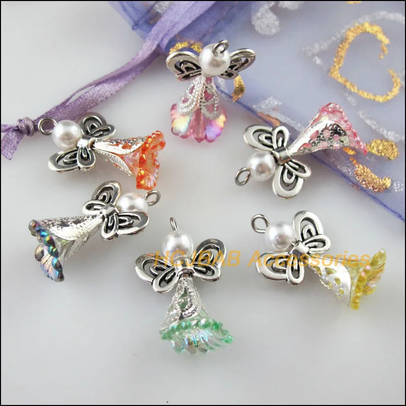 18 шт тибетские серебряные бусины крылья с украшением из цветов Танцы амулеты