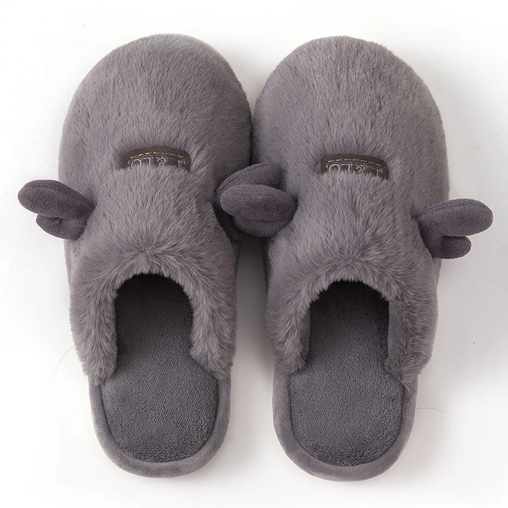 Зимние домашние тапочки женские теплые хлопковые тканевые с ушками рога туфли на