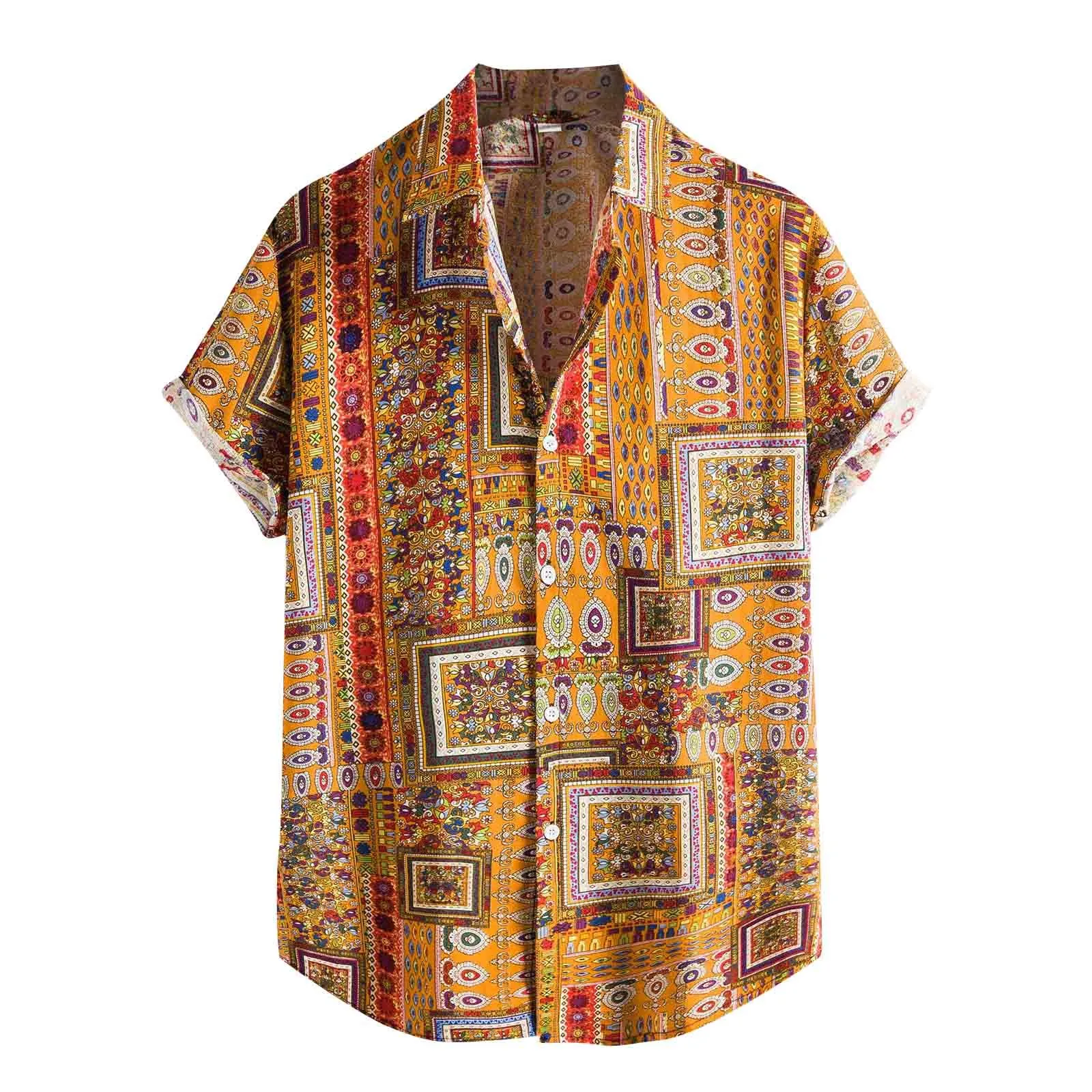 

Новые футболки для мужчин 2021 Мужская модная Этническая Повседневная гавайская рубашка с коротким рукавом с принтом Блузка футболка Летняя ...