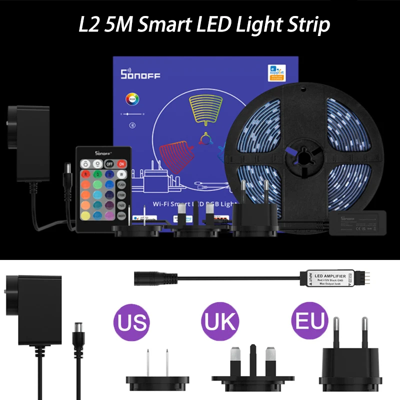 

Умная светильник ная лента SONOFF L2, RGB, Bluetooth, совместимая с приложением eWelink, голосовое управление, поддержка Alexa Google Home, водонепроницаемая