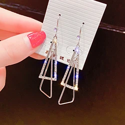 gold S925 Серебряная игла, модные геометрические серьги, Преувеличенные стразами и цирконием, треугольная длинная секция, золотые серебряные женские серьги - Окраска металла: gold