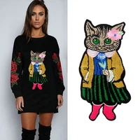 1pcslot cartoon cat animal towel embroidered patches for clothing sew on clothes appliques stripe craft decoratio k327