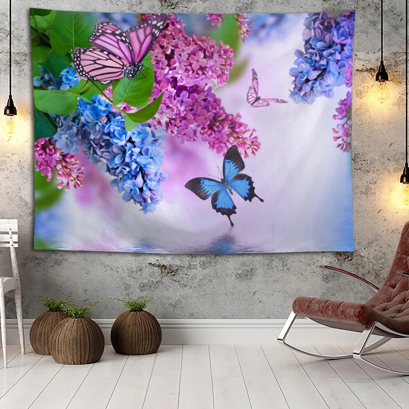 

Butterfly Flowers Wall Hanging Tapestry Home Party Decorative Tapestries Photo Background Cloth Table Cloth Wall Tapestry