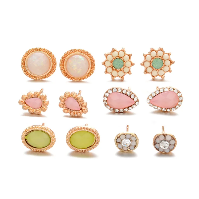 6 Пары/компл. женские классические круглые золотые серьги|Серьги-гвоздики| |