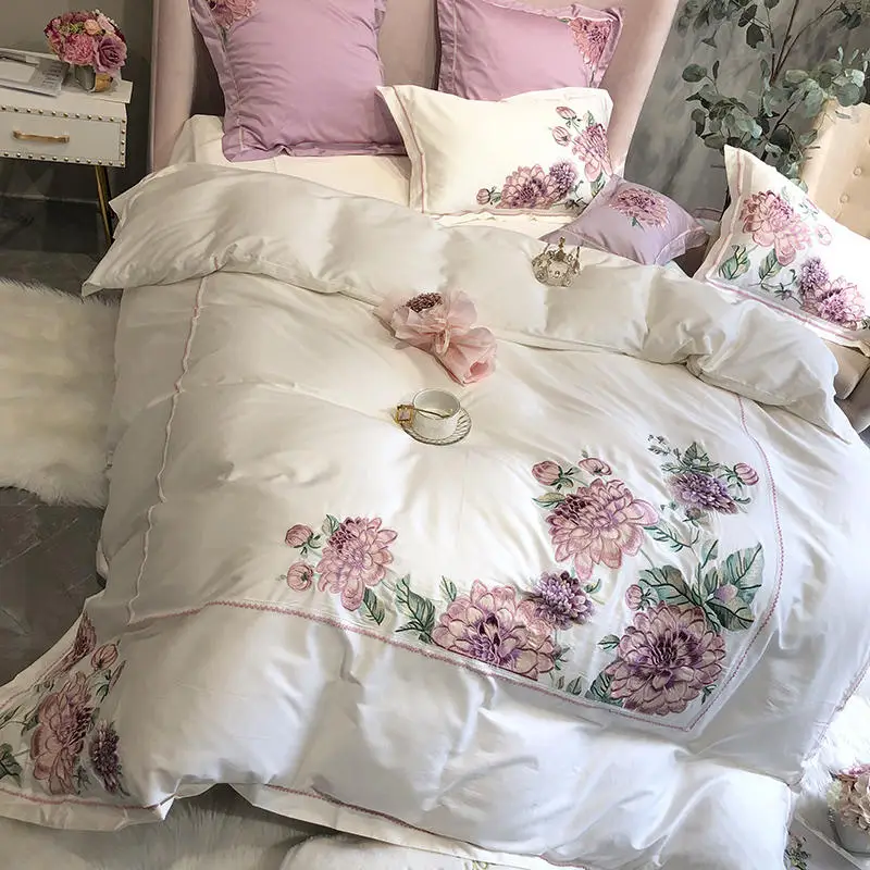 Постельное белье с роскошной вышивкой Комплект постельного белья из египетского