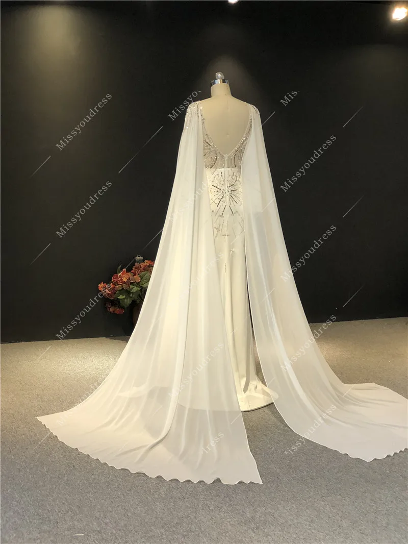 2021 Newest High Quality Customized Ivory Heavy Beadings Long sleeveless O-neck Mermaid Split Floor Length Prom Evening Dresses