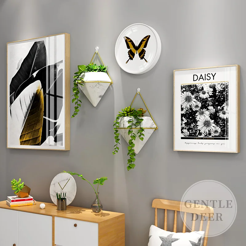 

Nordic Landscape Canvas Painting Set Round and Rectangle Picture Decorations Set Geen Plants Nature Scenery Matching Posters