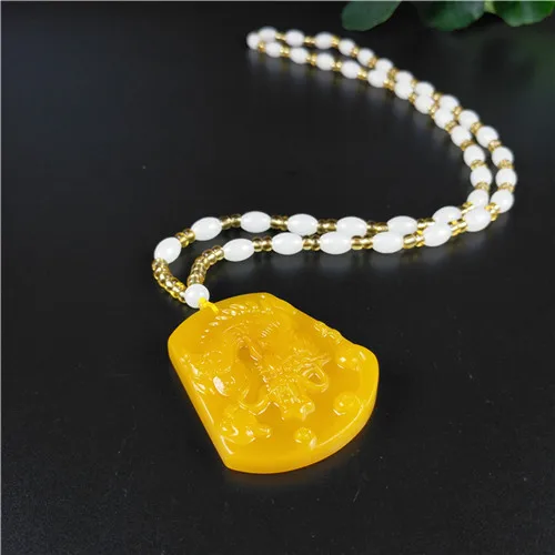 Натуральный желтый китайский Нефритовый дракон кулон бусы ожерелье Модные