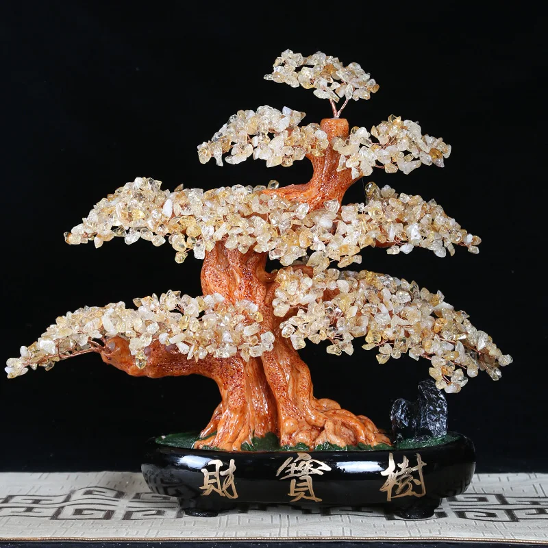 

Natural topaz cash cow living room rich tree feng shui fortune furnishing articles home decoration opening gift shop