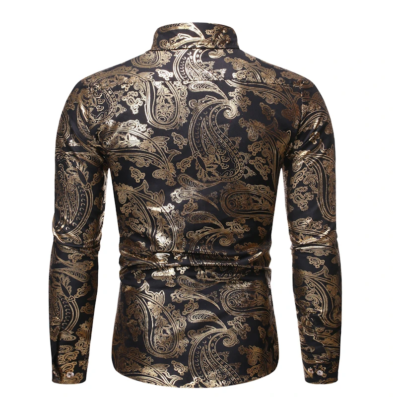 

2019 New Men's Silk Satin Floral Printed Shirt Male Long Sleeve Slim Fit Print Casual Shirts Male Party Nightclub Shiny Tops