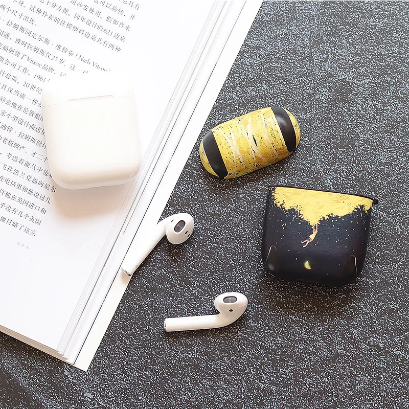 Роскошный чехол ПУ кожа с принтом для Apple Airpods 1 2 Аксессуары Защитная крышка зарядная Коробка Чехол Сумки сплит дизайн оболочки