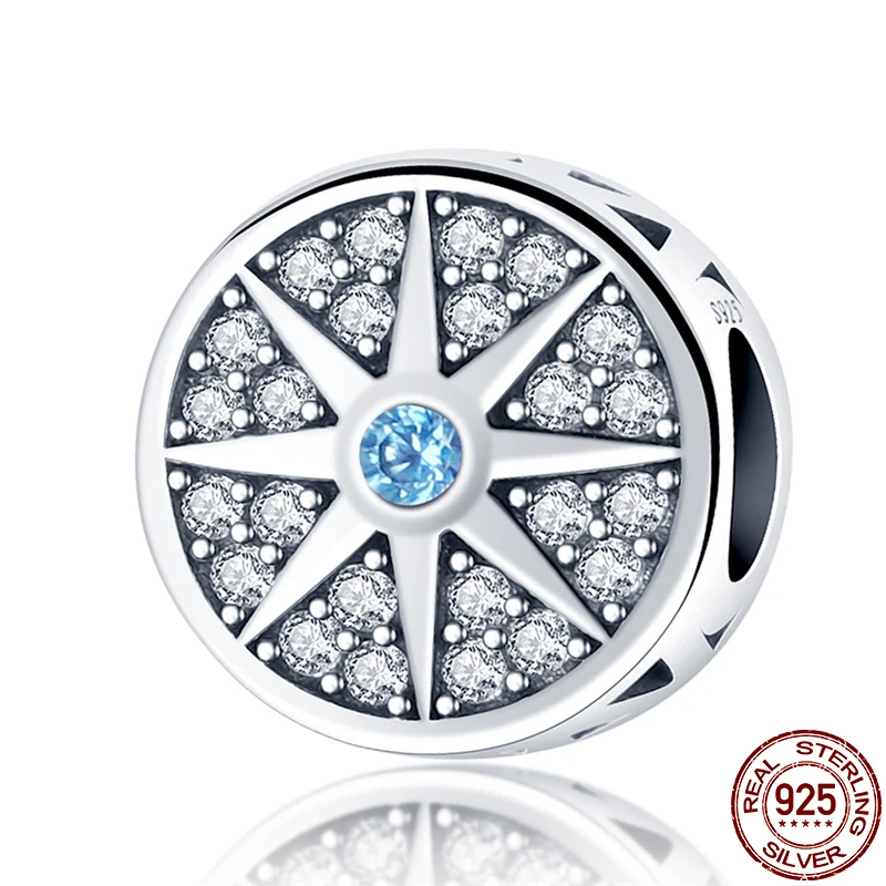 

925 Sterling Silver Sky Blue Pointed Star Round Beads Fit Original 3mm Bracelet&Bangle Making Fashion DIY Jewelry For Women