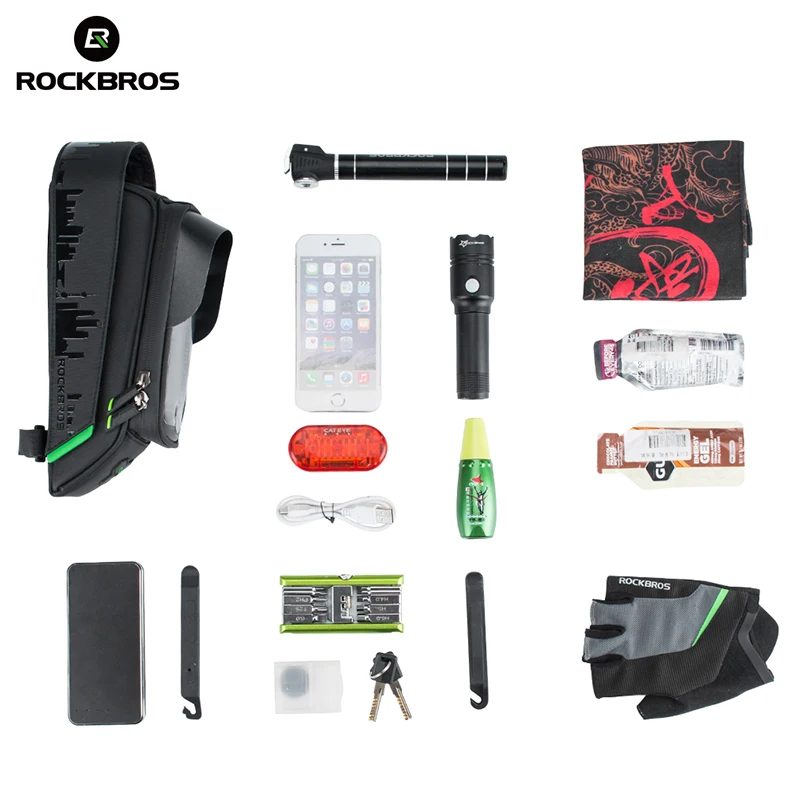 rockbros bike bag front phone bicycle bag for bicycle tube waterproof touch screen saddle package for 5 8 6 bike accessories free global shipping