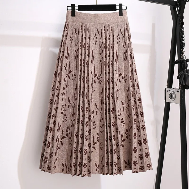 

Весенне-осенние юбки, модная женская одежда, новинка 2023, тонкие большие вязаные юбки с высокой талией и цветочным принтом 171C