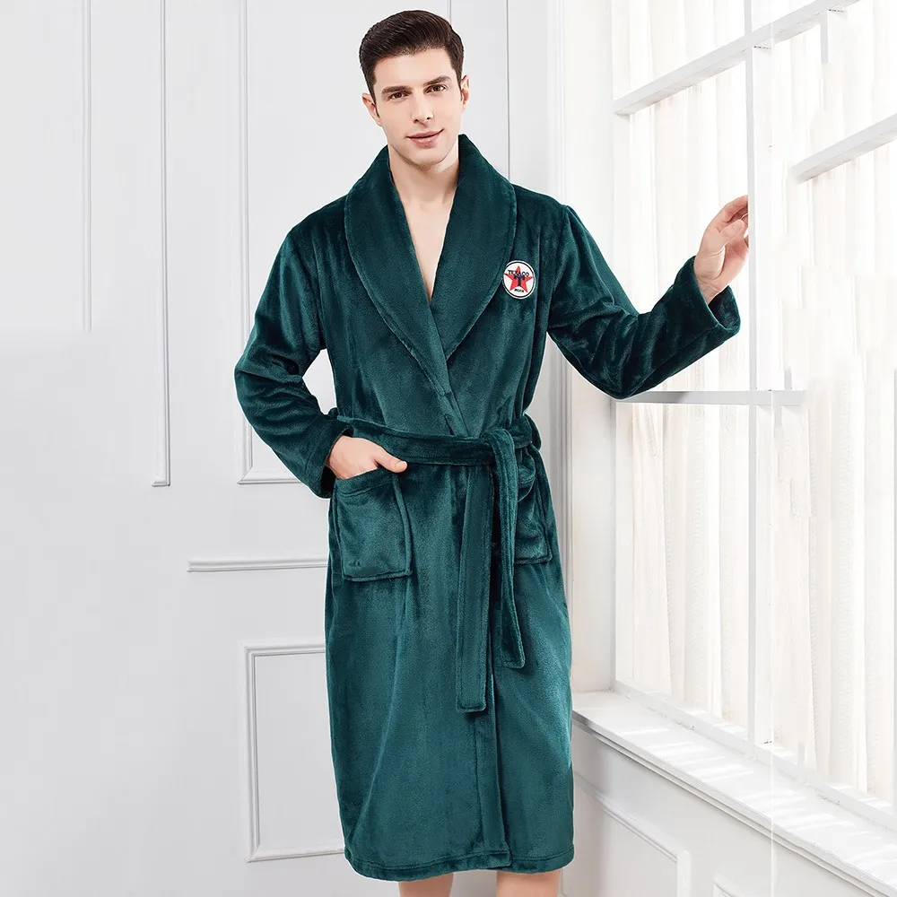 

Thicken Flannel Men Kimono Robe Coral Fleece Patchwork Nightgown Winter Warm Sleepwear Bathrobe Gown Casual Big Size Homewear